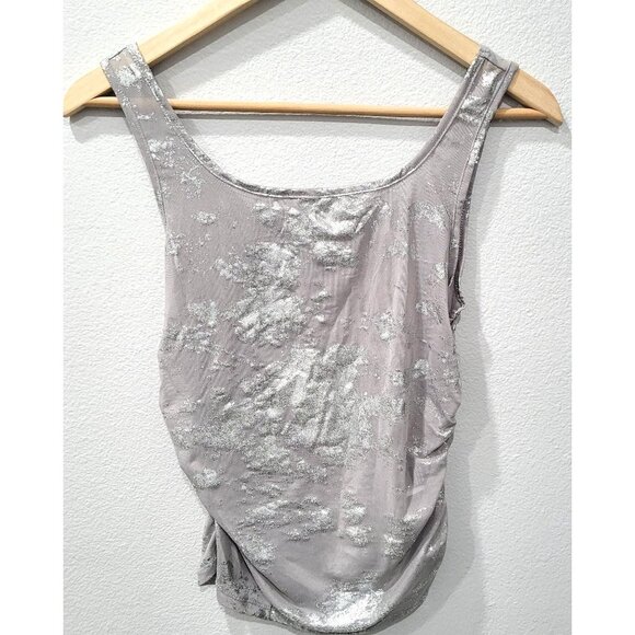 Shein Silver Metallic Splattered Ruched Sheer Mesh Tank Top Size L - Picture 6 of 8